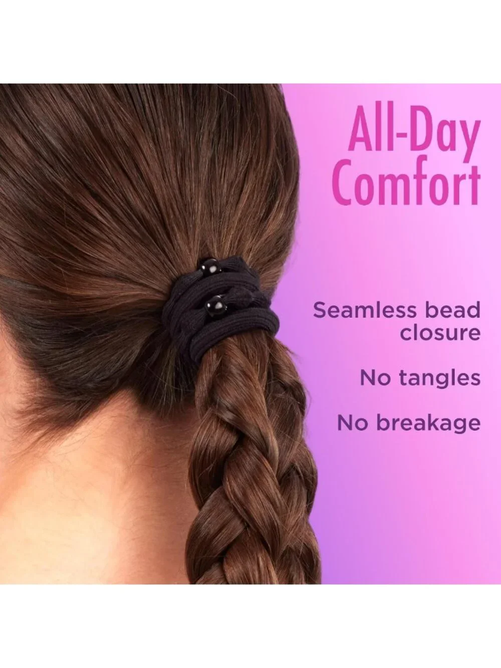 Damage-Free Hair Elastics - 10 Ct Black, Stronger Elastic Ties, All Hair Types
